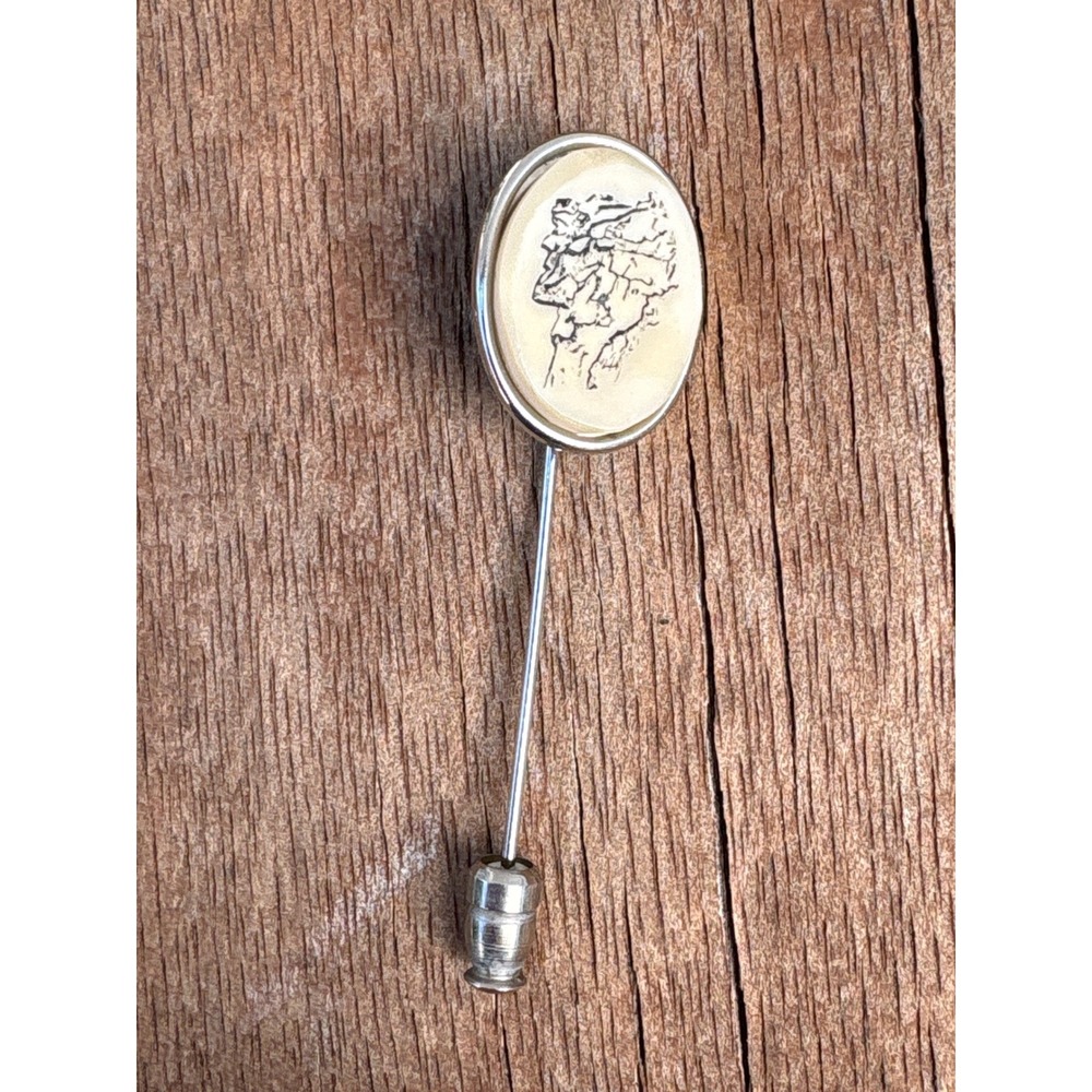 Vintage Scrimshaw Stick Pin "Old Man of the Mountain" NH Rock Formation